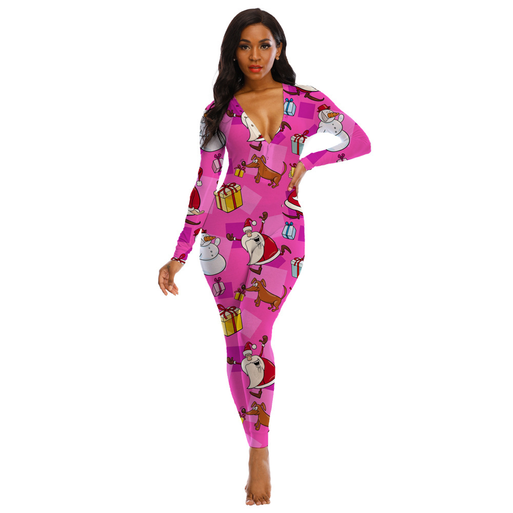 Hot Christmas Long Sleeves Long Pants Onesis Rompers Jumpsuit Women Adult Onesie Pajamas Cartoon Onesie