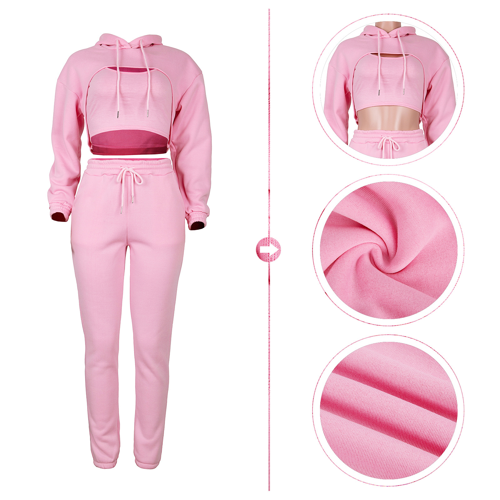 Winter clothes for women fleece drawstring sweatsuit jogger set sweatpants and hoodie set suits set for women