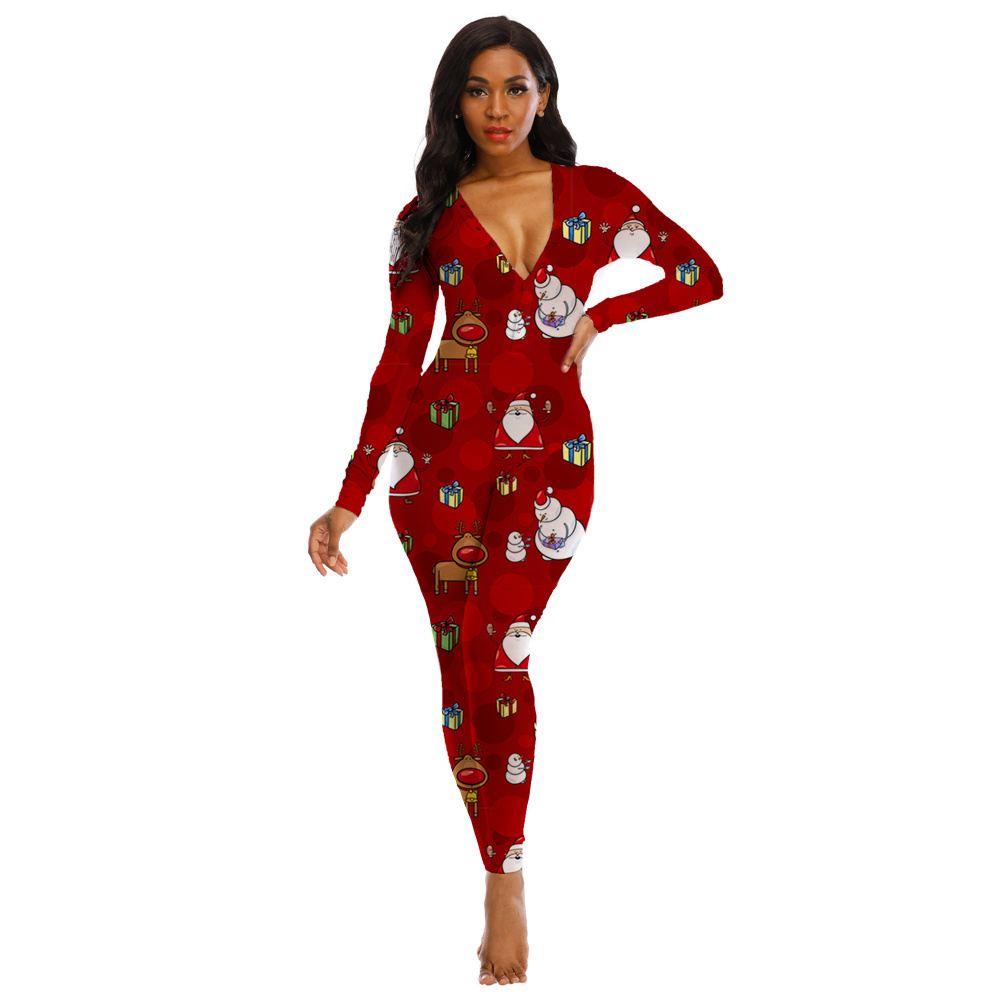 Hot Christmas Long Sleeves Long Pants Onesis Rompers Jumpsuit Women Adult Onesie Pajamas Cartoon Onesie