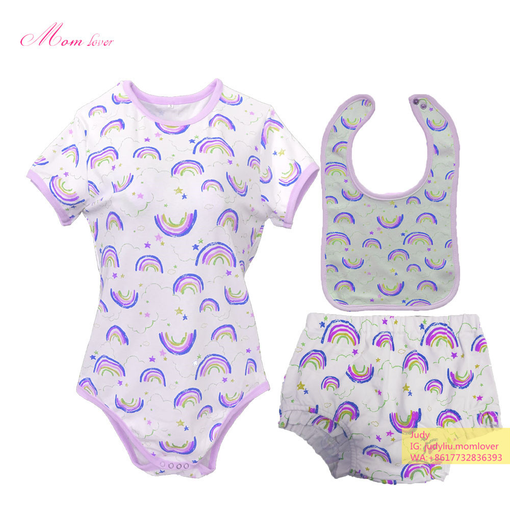 custom unsex adult baby clothing romper bodysuit cartoon printing  baby women onesie sleepwear diaper Snap Crotch Onesie