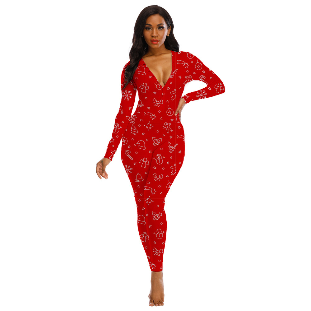 Hot Christmas Long Sleeves Long Pants Onesis Rompers Jumpsuit Women Adult Onesie Pajamas Cartoon Onesie