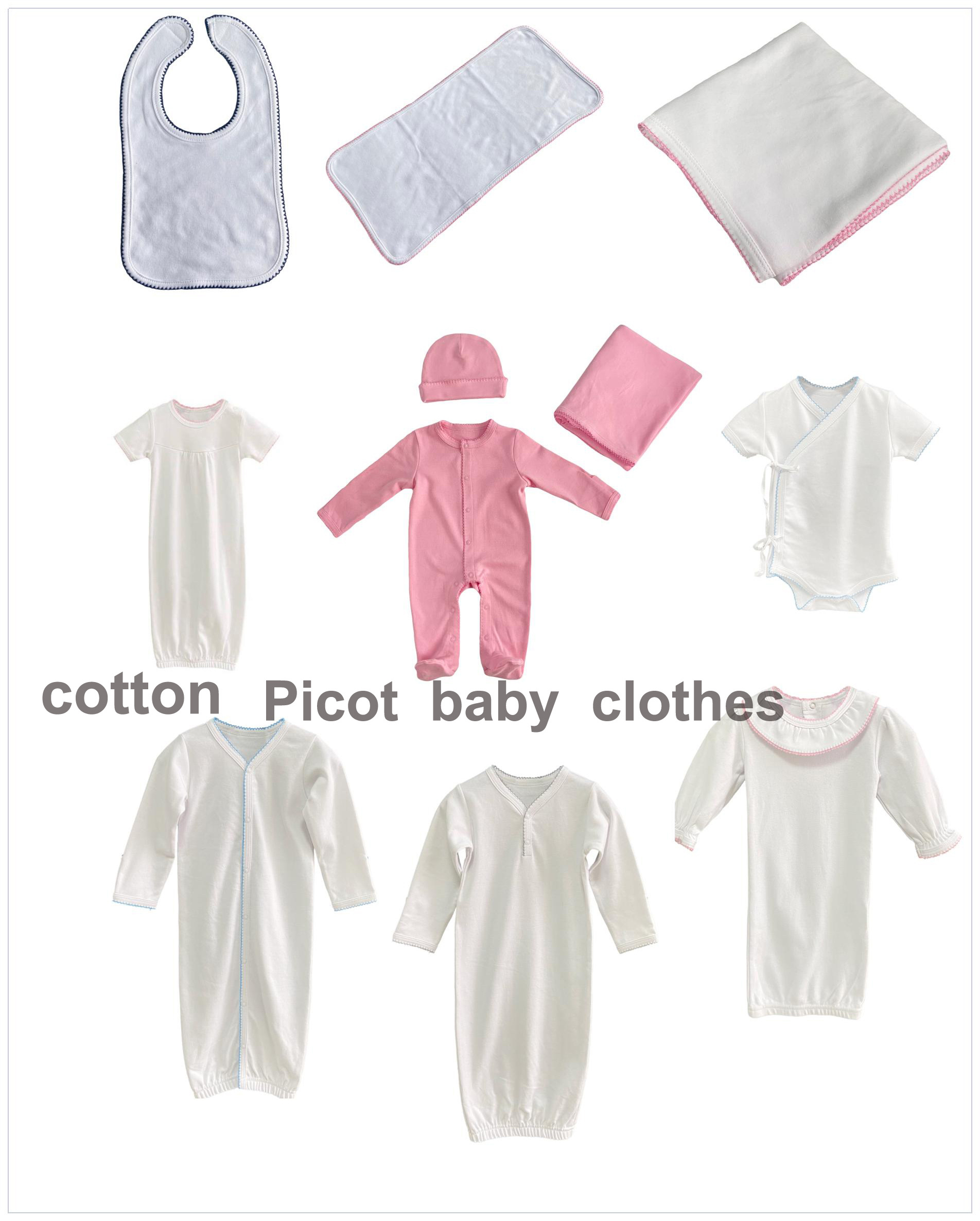 100% Organic Cotton Colored Trim Baby Romper Matching Hat Blanket Organic Cotton Baby Clothes Set Baby Pajamas Organic