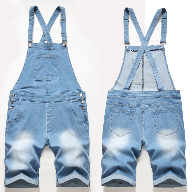 Wholesale Stock Sky Blue Boyfriend Ripped One Piece Overalls Men Denim Pant Jumpsuit Biker Cargo Jeans For Men