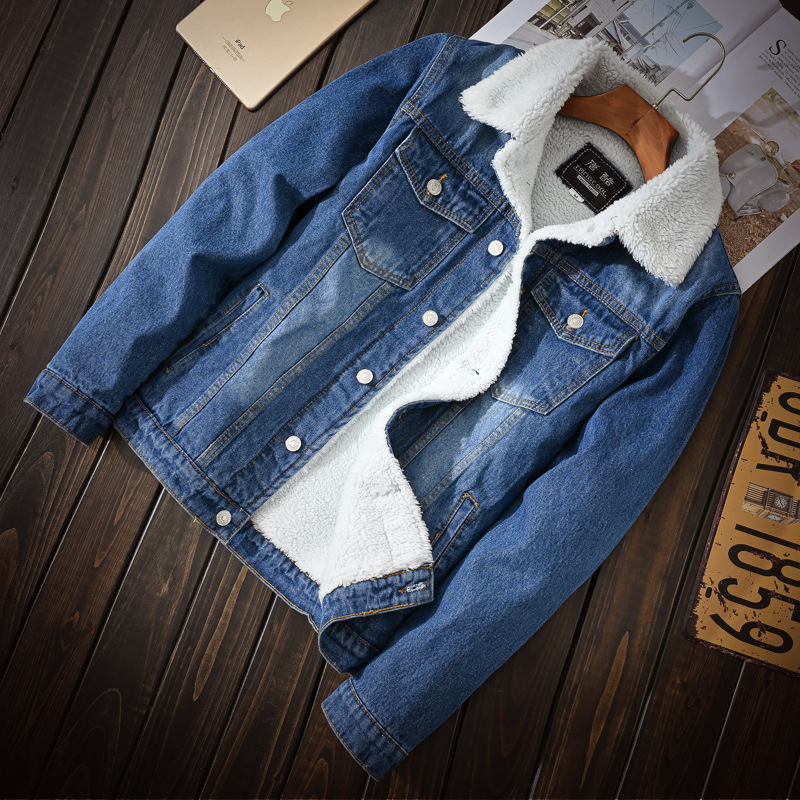 Manufacturer Oem Jean Outwear Warm Fleece Thick Denim Lamb Wool Cotton Clothes Slim Fit Jacket Men's Cowboy Coat