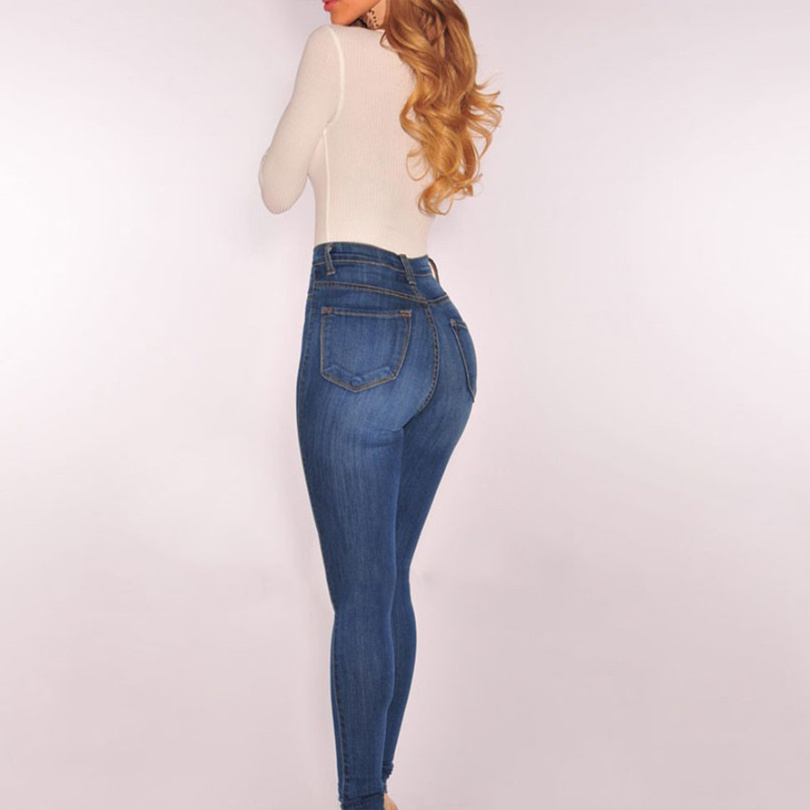 OEM ODM Wholesale High Waist Jeans Mujer Button Solid Stretch Skinny Ladies Denim Pants Women's Jeans