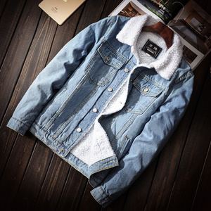 Manufacturer Oem Jean Outwear Warm Fleece Thick Denim Lamb Wool Cotton Clothes Slim Fit Jacket Men's Cowboy Coat