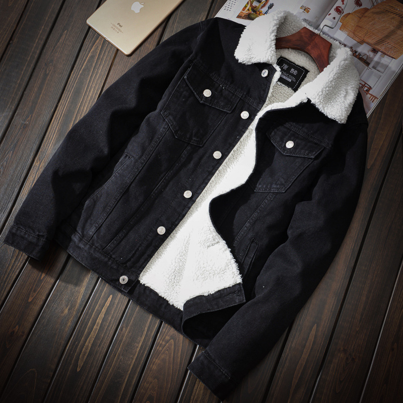 Manufacturer Oem Jean Outwear Warm Fleece Thick Denim Lamb Wool Cotton Clothes Slim Fit Jacket Men's Cowboy Coat