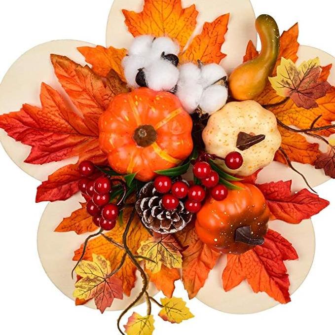 Fall Wreath for Front Door Outside 18inch Handmade Maple Leaf Autumn Outdoor Wreath Orange Harvest Wreath Decor