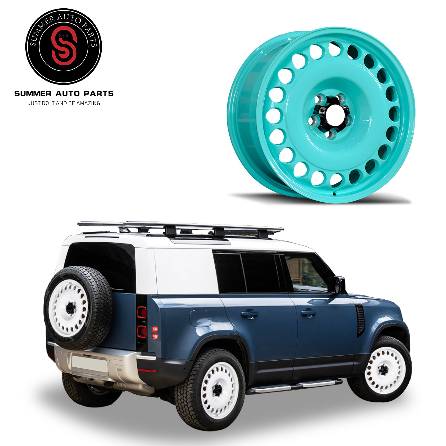 HIGH QUALITY CUSTOM WHEEL RIMS OLD SCHOOL 20 INCH WHITE/TIFFANY BLUE/TEXTURED TITANIUM/ BLACK WHEEL RIMS FOR NEW DEFENDER