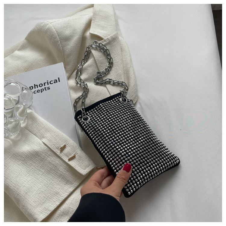 Luxury Women Popular Full Diamond Stone Bling Bling Small Sling Crossbody Wallet Rhinestone Crystal Mobile Phone Bag