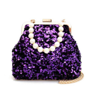 2022 Fashion Vintage Sequin Purse Luxury Young Lady Glitter Small Party Dinner Evening Makeup Clutch Handbagwith Pearl Handles