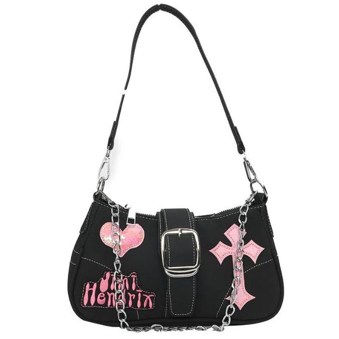 2023 Y2K Gothic Style Women Purse Punk Cruciform Design Sweet Cool Girl PU Shoulder Underarm Bag