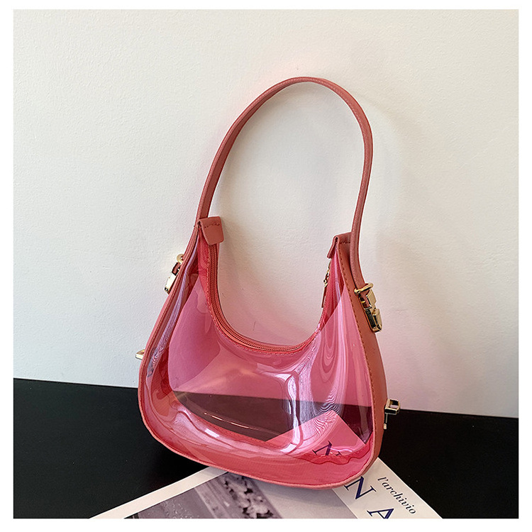 Factory Wholesale 2023 Elegant Lady Jelly PVC Clutch Purse customized Summer Candy Color Small half-moon Underarm Handbag