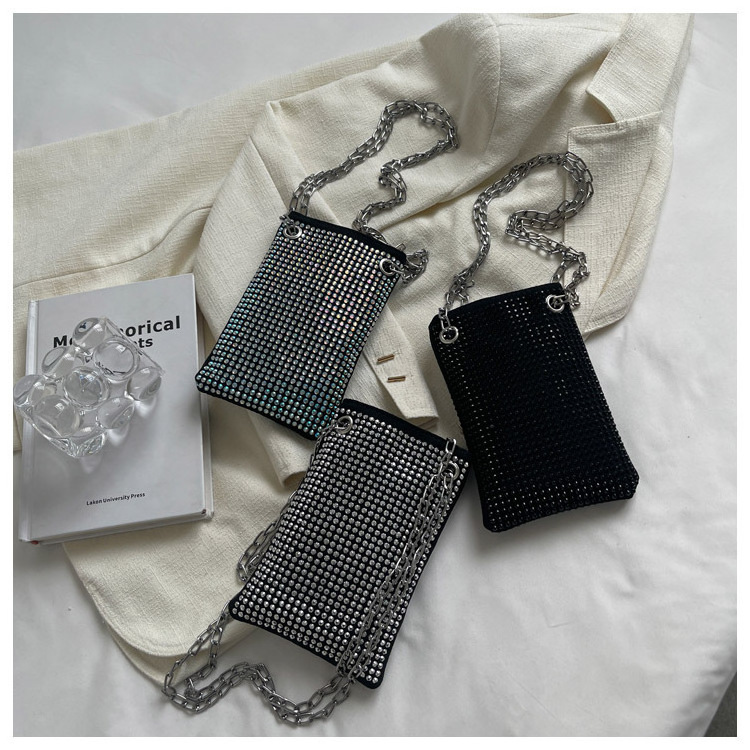 Luxury Women Popular Full Diamond Stone Bling Bling Small Sling Crossbody Wallet Rhinestone Crystal Mobile Phone Bag