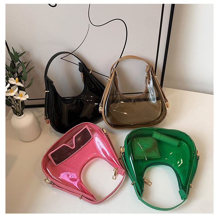 Factory Wholesale 2023 Elegant Lady Jelly PVC Clutch Purse customized Summer Candy Color Small half-moon Underarm Handbag