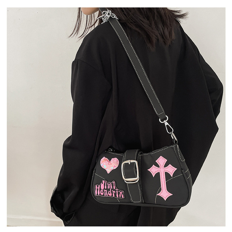 2023 Y2K Gothic Style Women Purse Punk Cruciform Design Sweet Cool Girl PU Shoulder Underarm Bag