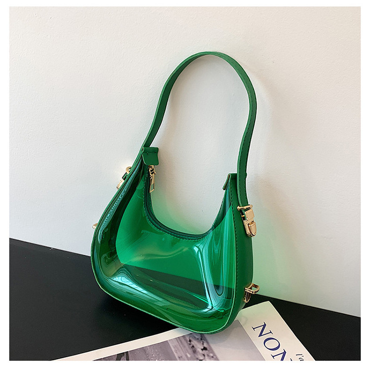 Factory Wholesale 2023 Elegant Lady Jelly PVC Clutch Purse customized Summer Candy Color Small half-moon Underarm Handbag