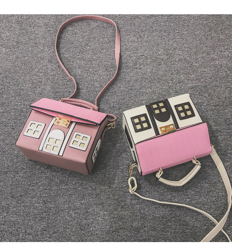 Women's Fashion Personality House Shaped Messenger Bags PU Leather Crossbody Shoulder Casual Purse And Handbag