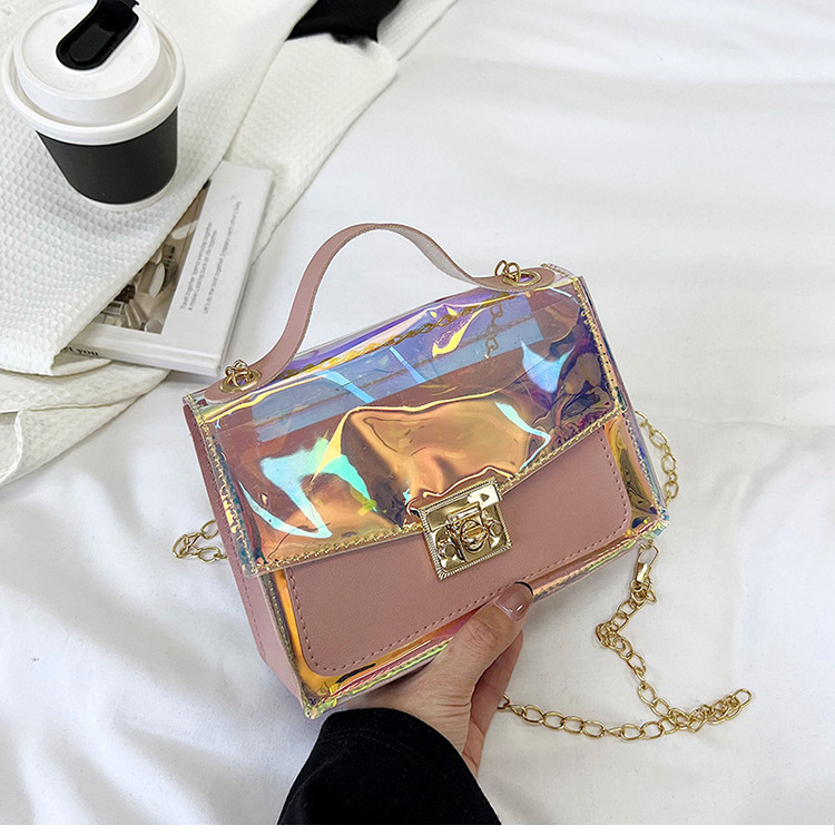 Wholesale Transparent PVC Designer Purse Luxury Women Sling Crossbody Bag Holographic Small Square Shoulder Bag