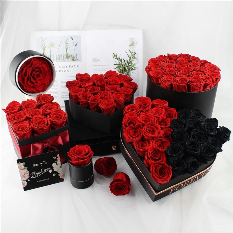 New product ideas Acrylic Display Box Preserved Roses Red Color Eternal Rose for Valentines gifts 2023