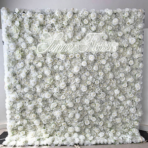 High Quality Wedding Flower Wall Backdrop 8ft x 8ft roll up White Fake Flower Decoration Wall