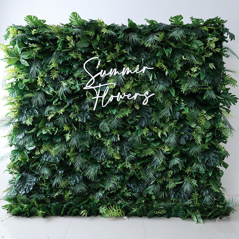 Zhangjiajie Summer Flower Wall Decoration Artificial Green Leaf Pampas Grass Wall Backdrop with Flower