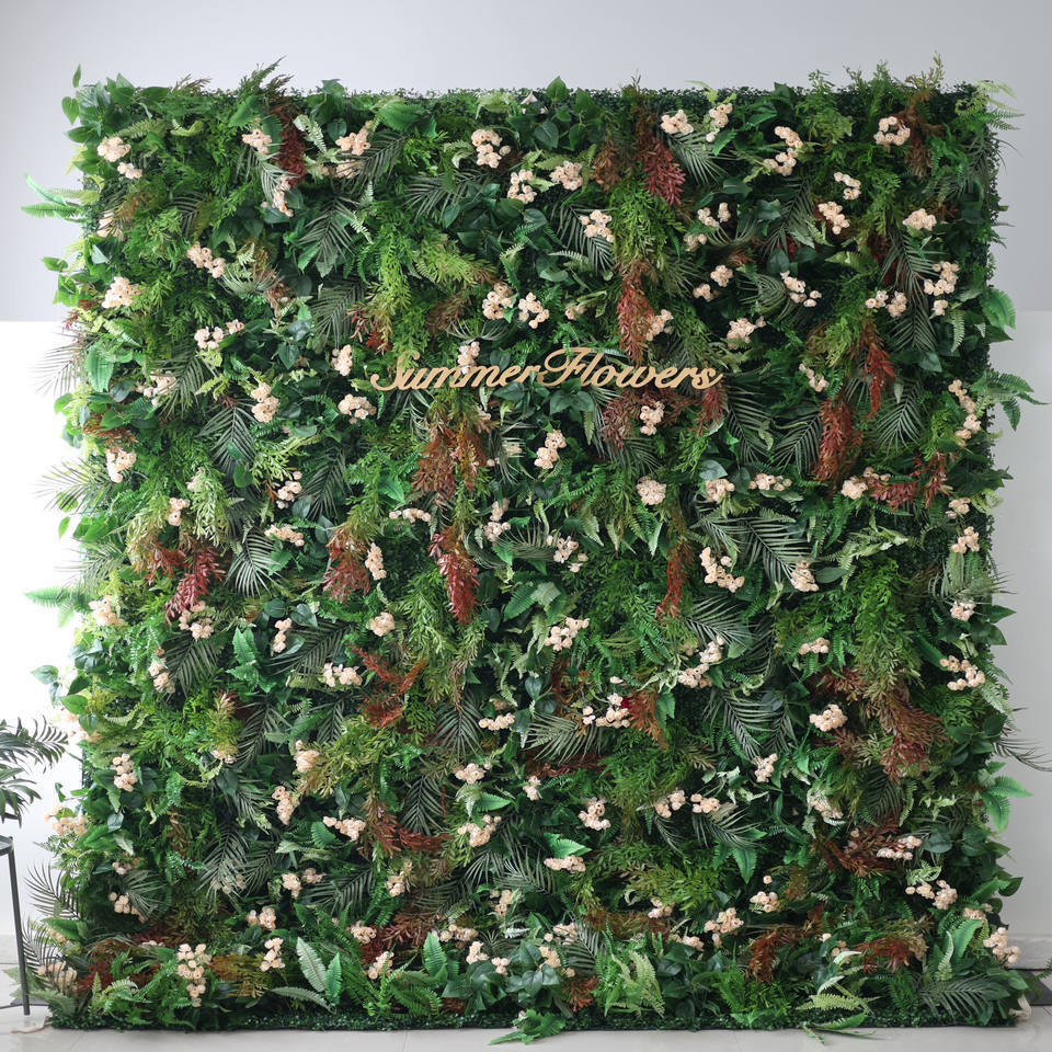 Zhangjiajie Summer Flower Wall Decoration Artificial Green Leaf Pampas Grass Wall Backdrop with Flower