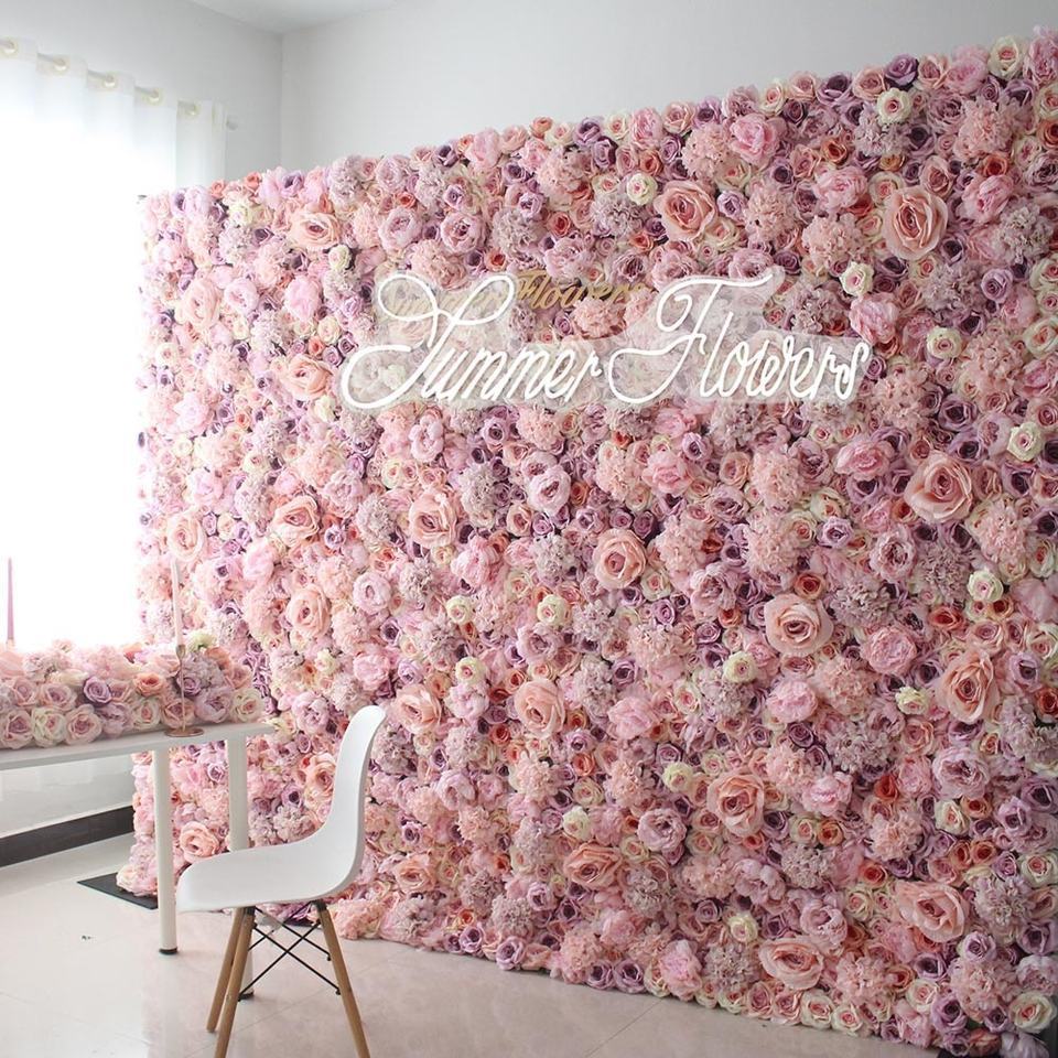 Factory sale silk panels floral wall decorative wall backdrop pink flower wall backdrop 8ft x 8ft