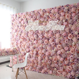 Factory sale silk panels floral wall decorative wall backdrop pink flower wall backdrop 8ft x 8ft