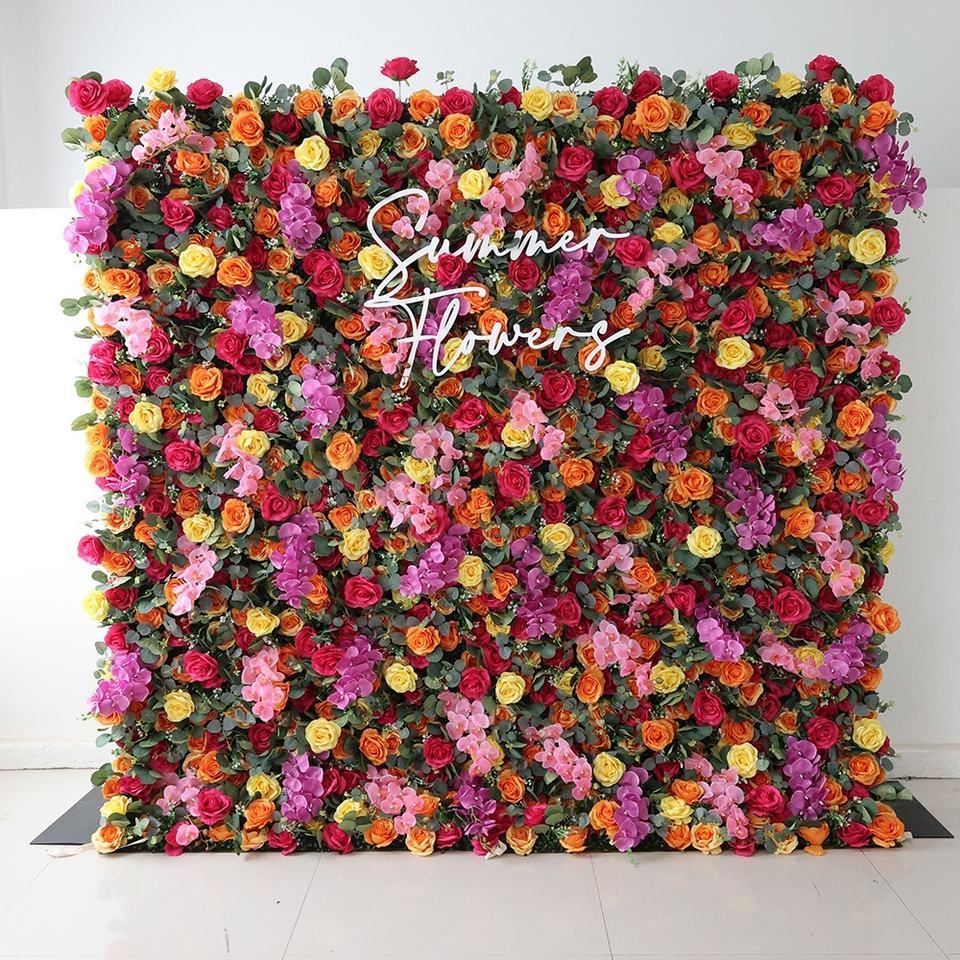 Factory sale silk panels floral wall decorative wall backdrop pink flower wall backdrop 8ft x 8ft