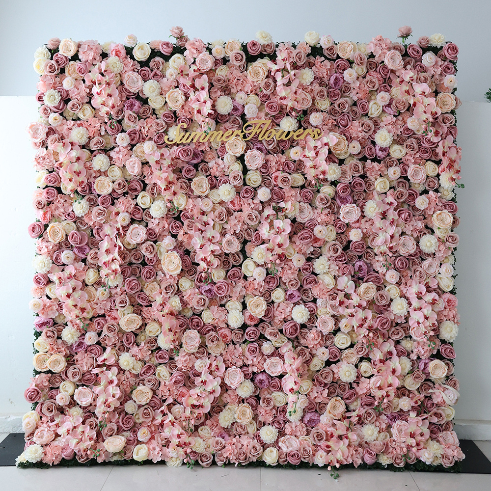 Factory sale silk panels floral wall decorative wall backdrop pink flower wall backdrop 8ft x 8ft