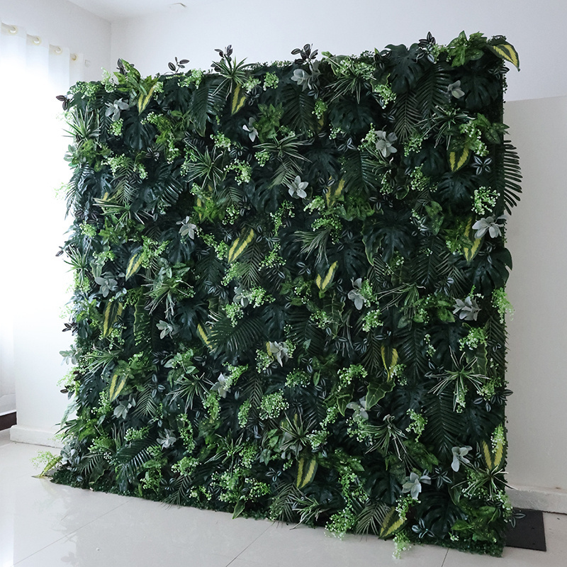 8ft Wedding Decor Faux Artifical Grass Wall Panel 3D Roll Up Cloth Artificial Silk Green Wall Backdrop