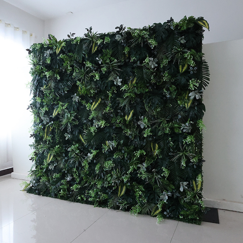 8ft Wedding Decor Faux Artifical Grass Wall Panel 3D Roll Up Cloth Artificial Silk Green Wall Backdrop