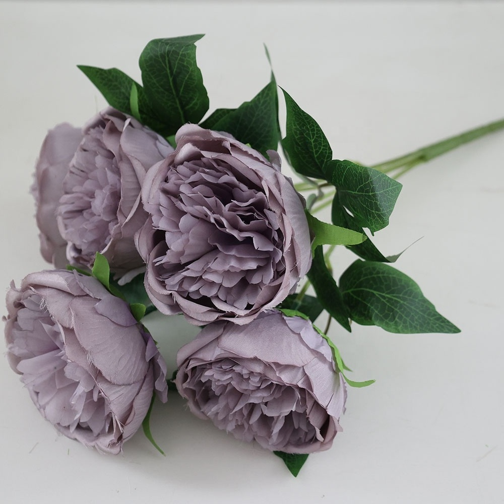 Artificial silk flower bouquets pink peony 5 branches flower holders for wedding decoration