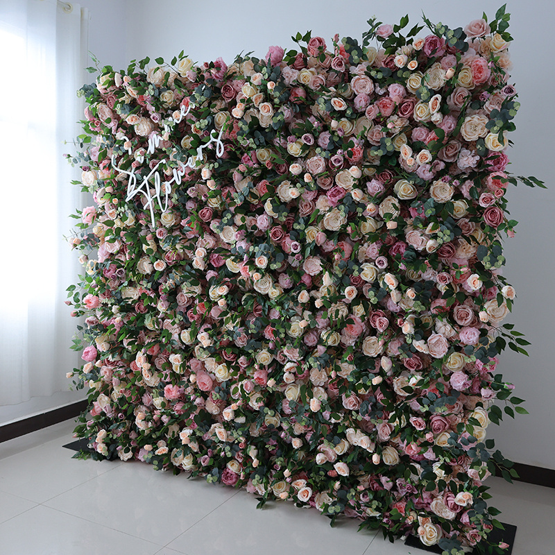 ZHANGJIAJIE SUMMER FLOWER Wedding Decoration Backdrop Artificial Pink Flower Walls with Leaves