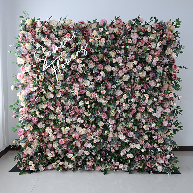 ZHANGJIAJIE SUMMER FLOWER Wedding Decoration Backdrop Artificial Pink Flower Walls with Leaves