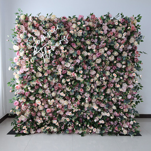 ZHANGJIAJIE SUMMER FLOWER Wedding Decoration Backdrop Artificial Pink Flower Walls with Leaves