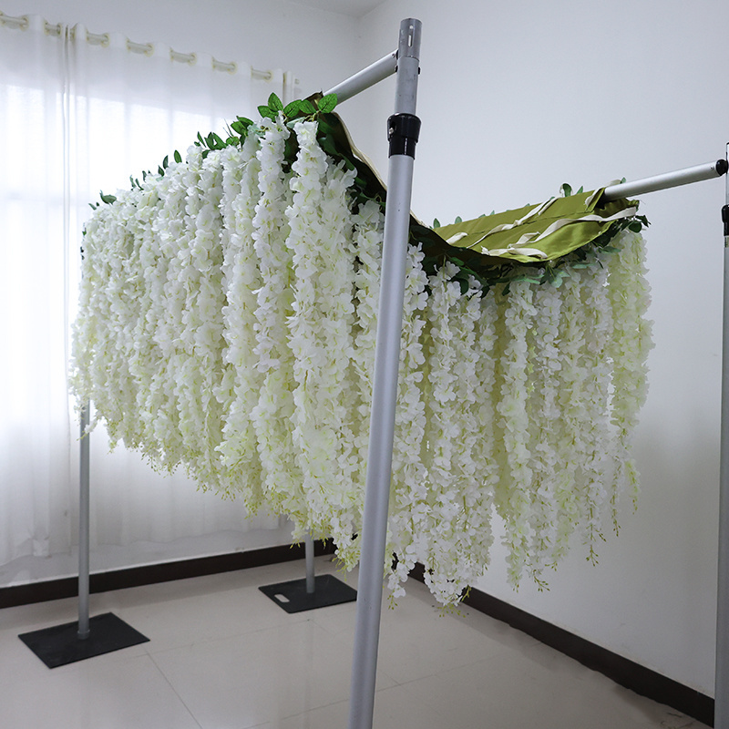 New design Artificial flower wall backdrop white long silk wisteria flower for wedding decoration