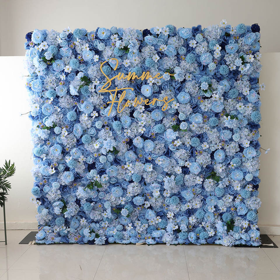 High Quality Wedding Flower Wall Backdrop 8ft x 8ft roll up White Fake Flower Decoration Wall