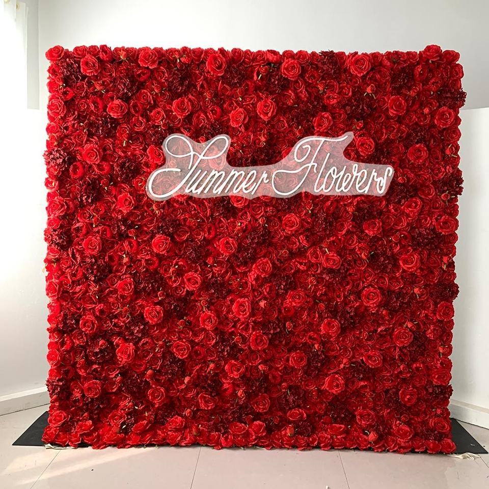 Wedding Supplier Silk 3D Artificial Flower Wall For Wedding Backdrop Decoration Cloth Back Roll Up Red Flower Wall