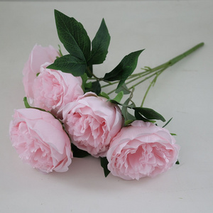 Artificial silk flower bouquets pink peony 5 branches flower holders for wedding decoration