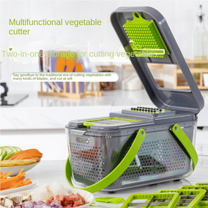 multi-purpose Manual grinder Slicer With Container sharp blade set fruit hand press 14 in 1 vegetable chopper cutter