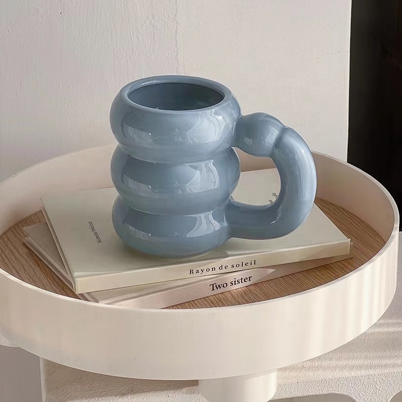 ins creative simple fat tire ring pure color glaze ceramic mug afternoon tea juice cup