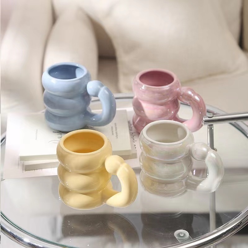 ins creative simple fat tire ring pure color glaze ceramic mug afternoon tea juice cup