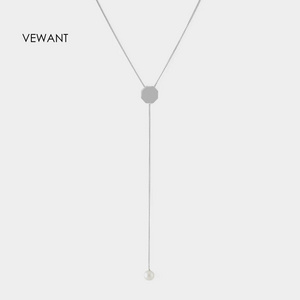 Vewant Fashion 925 Sterling Silver Custom Octagon Coin Necklace Gold Plated Roman Greek Coin Octagon Lariat Necklace With Pearl