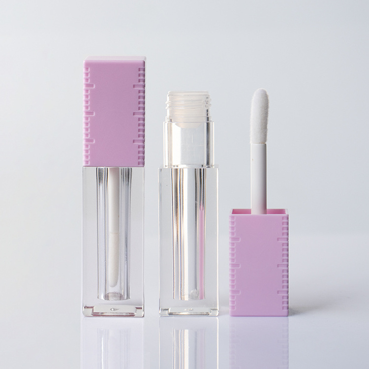 The new special deign wholesale bulk square clear purple fancy reasonable price stick lip gloss tubes with fat applicator