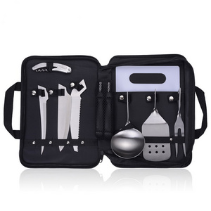 other camping essentia kits Portable picnic bbq Kitchen gadgets Utensil Set 8 Piece Organizer Travel Set camping accessories