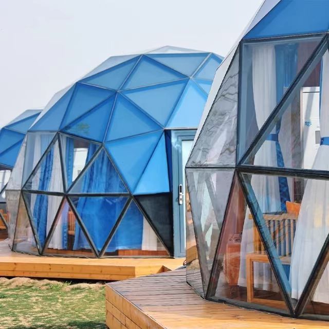 best price 5m 6m outdoor luxury safari hotel resort geodome geodesic tent glamping prefabricated igloo glass prefab dome house