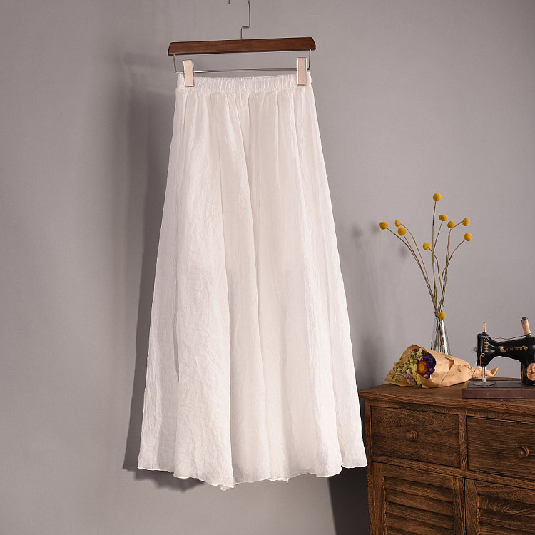 two piece ruffled elastic white solid linen sport office wear cotton 80cm pleated long skirt elegant long for women vintage