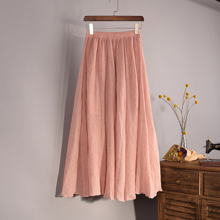 two piece ruffled elastic white solid linen sport office wear cotton 80cm pleated long skirt elegant long for women vintage